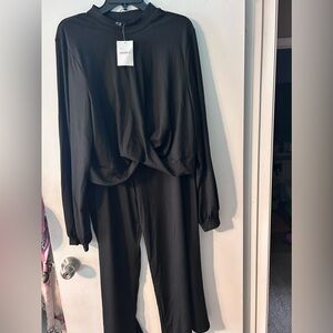 Black cropped top and black wide leg pant set